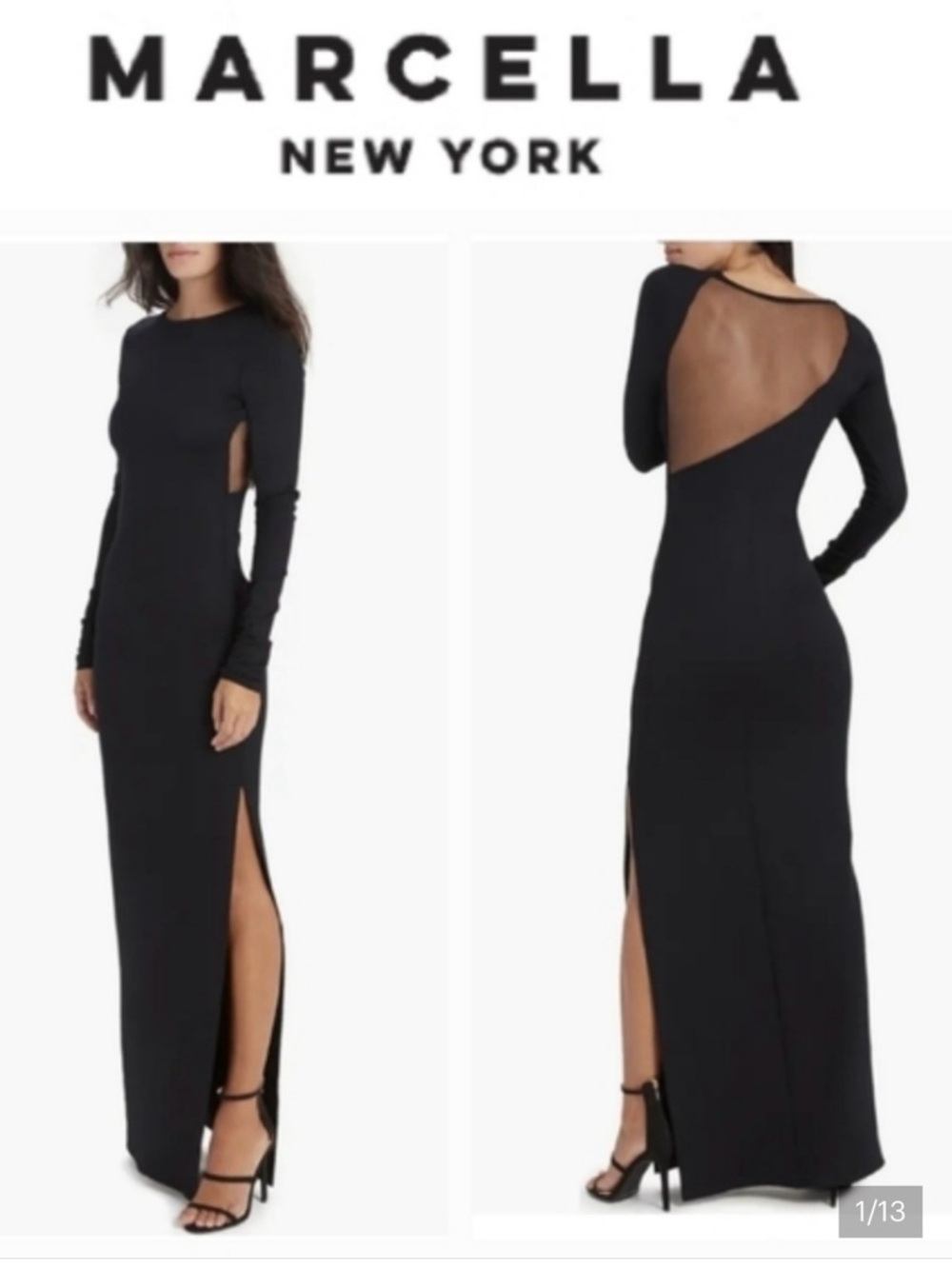 Marcella New York Black Long-Sleeve Backless Maxi Dress